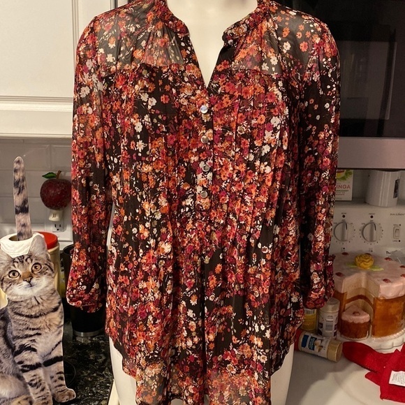B womens Ava & Grace lined casual 3/4 sleeve floral top XLP - Picture 1 of 3